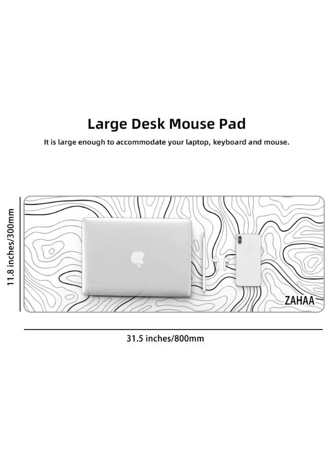 زها لوحة ماوس ألعاب كبيرة ، حواف مخيطة، سطح قماش ناعم، قاعدة مطاطية غير قابلة للانزلاق، ماوس باد مقاومة للماء بسمك 3 مم - أبيض - Image 3